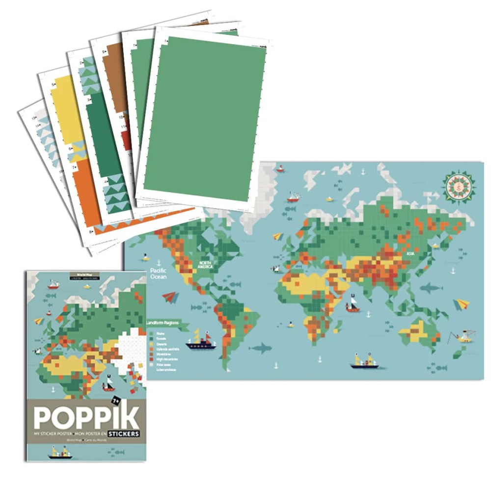 Poppik Μεγάλο Πόστερ με 1600 Αυτοκόλλητα – Παγκόσμιος Χάρτης